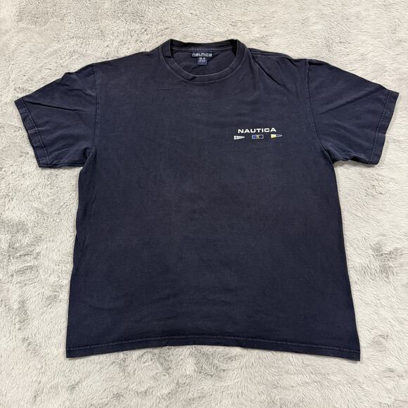 Vintage Nautica Shirt Mens Large Navy Blue Made USA Crew Performance Sail 90s - Picture 1 of 8
